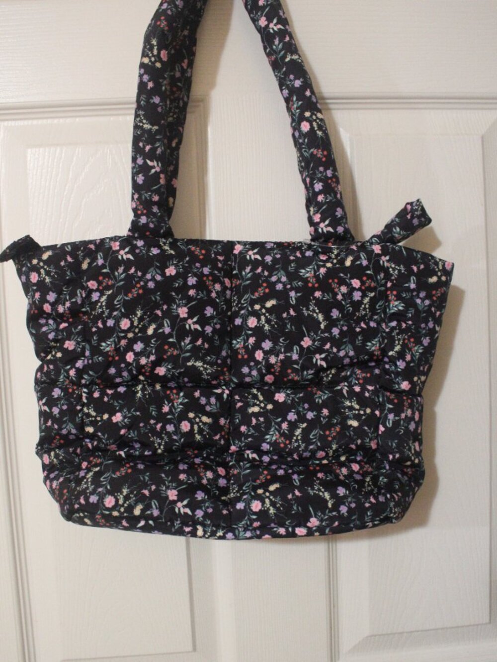 Reebok Black Floral Quilted Puffer Tote Bag